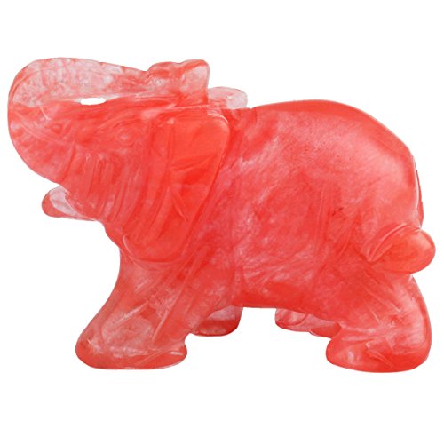 SUNYIK Cherry Quartz Elephant Pocket Statue Kitchen Guardian Healing Figurine Decor 1.5