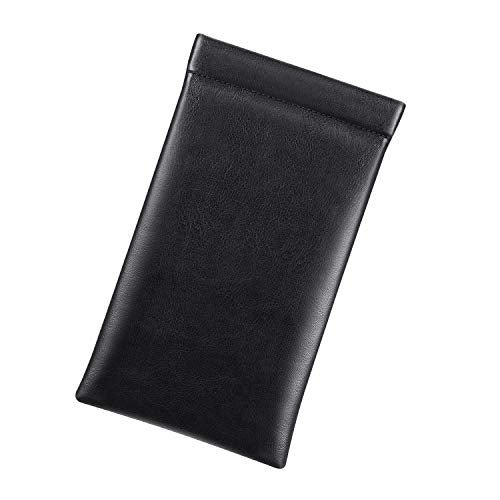 Fintie Eyeglasses Pouch with Cleaning Cloth, Portable Squeeze Top Vegan Leather Soft Glasses Case Anti-Scratch Sunglasses Bag