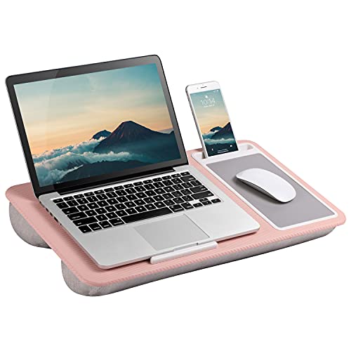 Cushioned Office Lap Desk with Device Ledge, Mouse Pad & Phone Holder, Pink