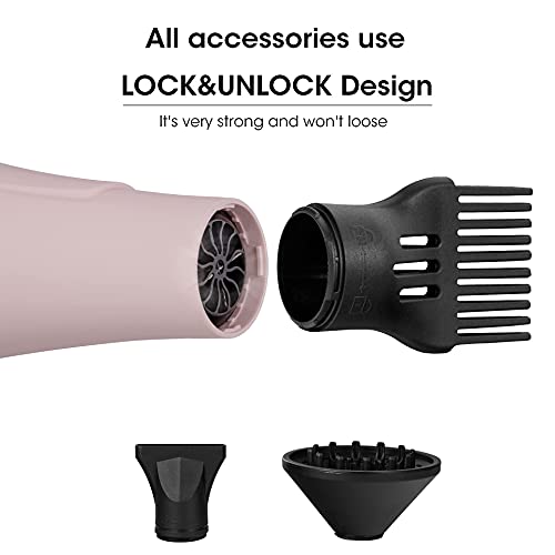 Hair Dryer Blow Dryer with Diffuser Brush Comb Attachments Powerful AC Motor for 3c Thick Hair Curly Women Professional Salon Best Hair Dryer(Pink)