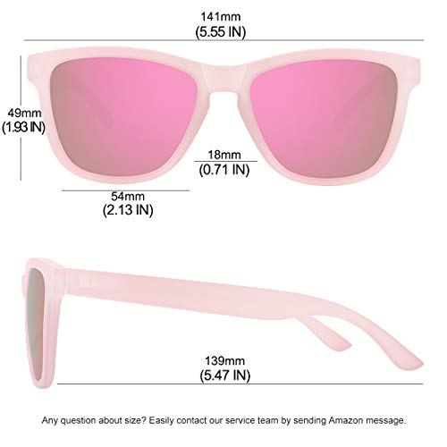 MEETSUN Polarized Sunglasses for Women Men Classic Retro Designer Style (Pink Frame(Matte) / Pink Mirrored Lens, 54)