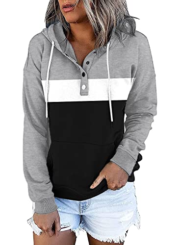 Women's TriColor Block Long-Sleeve Pullover Drawstring Hoodie Sweatshirt, Sizes Small to 3XL  (9 colors)