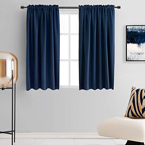 DONREN Navy Blue Blackout Curtain Panels for Small Window - Thermal Insulated Room Darkening Rod Pocket Curtains for Bedroom (42 by 45 Inch,2 Panels)