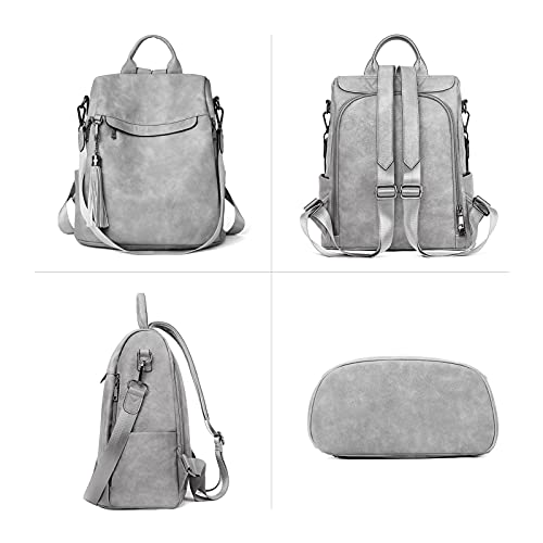 BROMEN Backpack Purse for Women Leather Anti-theft Travel Backpack Fashion Shoulder Bag Retro Grey