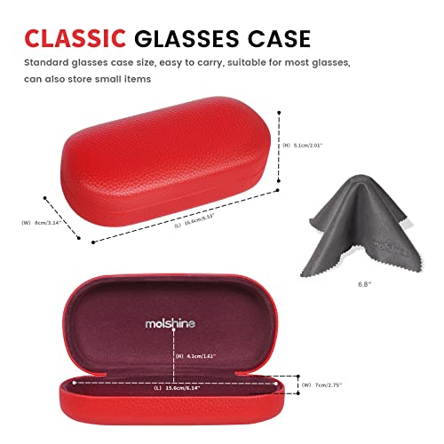 molshine Hard Shell Leather Sunglasses Case,Classic Large Glasses Case for Women Men,Sunglass Eyeglasses (Red)