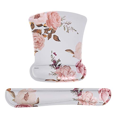 Peony Print Non-Slip Mousepad & Keyboard w/Wrist Rest Support  (6 colors)