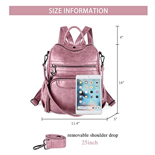 Women Bags Backpack Purse PU Leather Zipper Bags Casual Backpacks Shoulder Bags (DK8532#8528#85PINK)