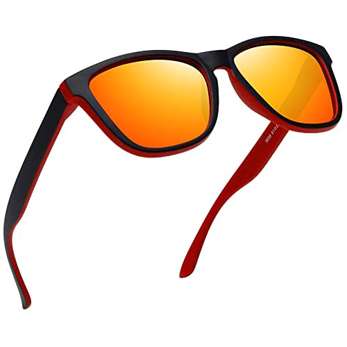 MEETSUN Polarized Sunglasses for Women Men Classic Retro Designer Style (Black-Red Frame/Red Mirrored Lens)