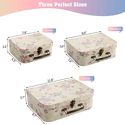 Yellow Floral Set of 3 Paperboard Suitcases Decorative Storage or Gift Boxes with Lids