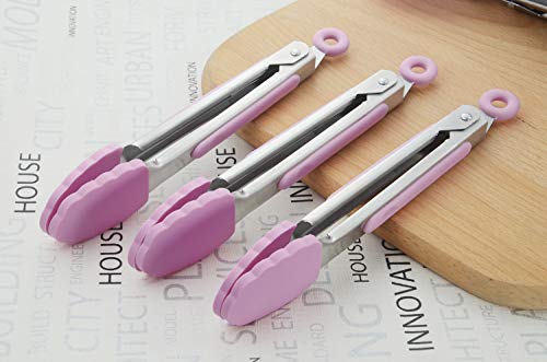 Mini Kitchen Tongs Set with Silicone Tips, 7-Inch Serving Tongs, Set of 3  (9 colors)