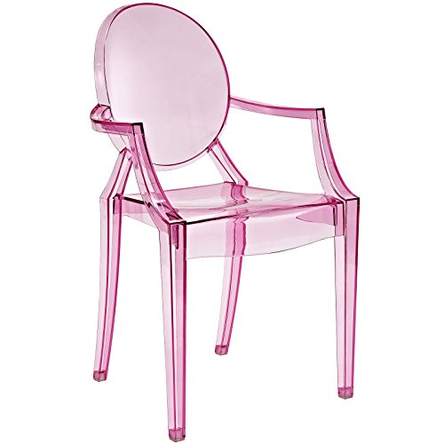 Modern Acrylic Stacking Kitchen, Living or Dining Room Arm Chair in Pink - Fully Assembled