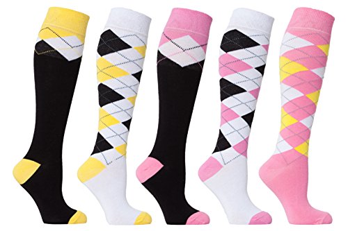 Socks n Socks - Women's 5-pair Argyle Design Turkish Cotton Knee high Socks