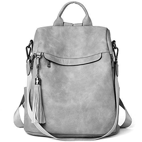 BROMEN Backpack Purse for Women Leather Anti-theft Travel Backpack Fashion Shoulder Bag Retro Grey