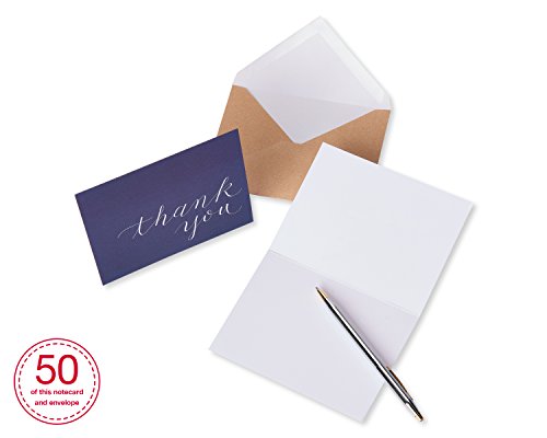 Thank You Cards, Navy Blue with Brown Kraft-Style Envelopes from American Greetings (50-Count)