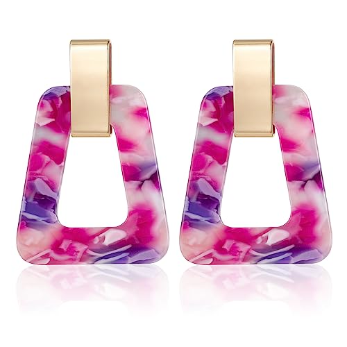 Acrylic Geometric Statement Earrings - Mottled Resin Lightweight Dangle Earrings for Party or Vacation