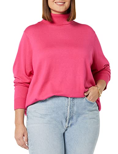 Amazon Essentials Women's Classic-Fit Lightweight Long-Sleeve Turtleneck Sweater, Bright Pink, Large