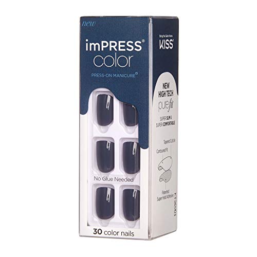 KISS imPRESS Color Press-On Manicure, Gel Nail Kit, PureFit Technology, Short Length, “Graytitude”, Polish-Free Solid Color Mani, Includes Prep Pad, Mini File, Cuticle Stick, and 30 Fake Nails