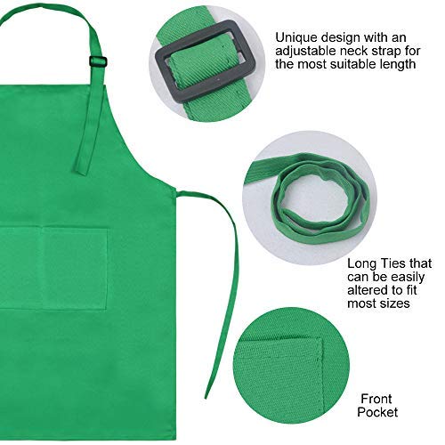 SUNLAND Kids Apron and Hat Set Children Chef Apron for Cooking Baking Painting (Green, S)