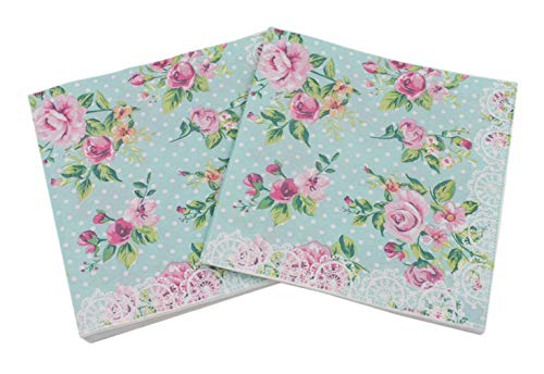 40 Count Paper Napkins, Designed Romantic Flowers Prints Cocktail Napkins, Serviettes Napkins for Weeding, Dinner and Party, Paper Luncheon Napkins 2-Ply, 13x13 Inch (Romantic Collection, Flower 11)