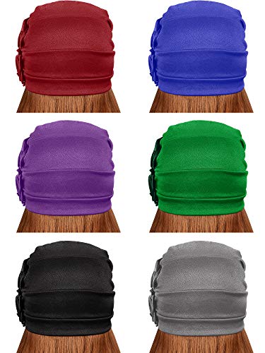 6 Pieces Women Turban Flower Caps Vintage Beanie Headscarf Elastic Headwrap Hat (Classic Colors)