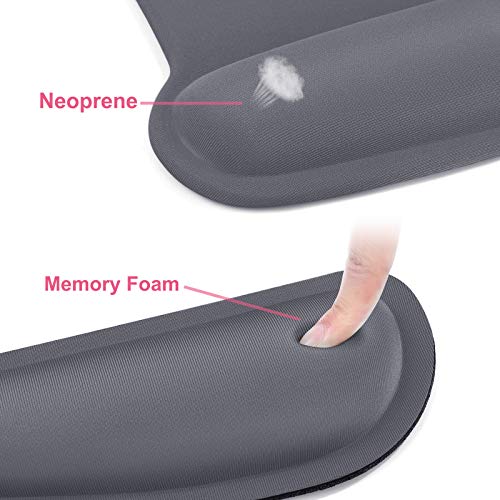 MOSISO Wrist Rest Support for Mouse Pad & Keyboard Set, Ergonomic Mousepad Non-Slip Base Home/Office Pain Relief & Easy Typing Cushion with Neoprene Cloth & Raised Memory Foam, Space Gray