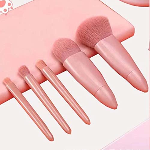 Easy-taken Travel Makeup Brush Set, COSHINE 5pcs Mini Complete Function Cosmetic Brushes Kit (5pcs with mirror)