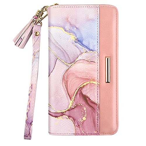 RFID Blocking Clutch Wallet w/Wrist Strap, Watercolors w/Gold Marble  (4 colors)