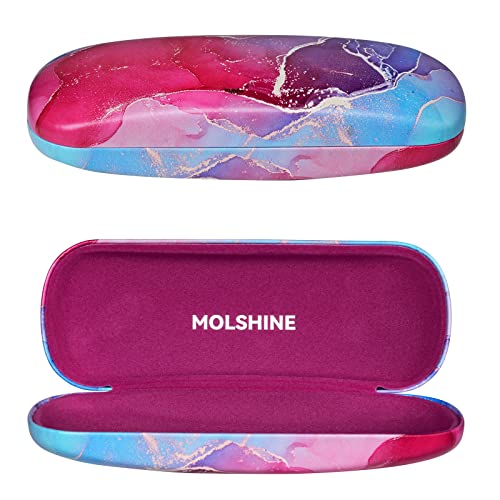 MOLSHINE Hard Shell PU Leather Glasses Case, Travel Portable Eyeglass Case for Men Women Girl Travel Study Work (Rose Red)