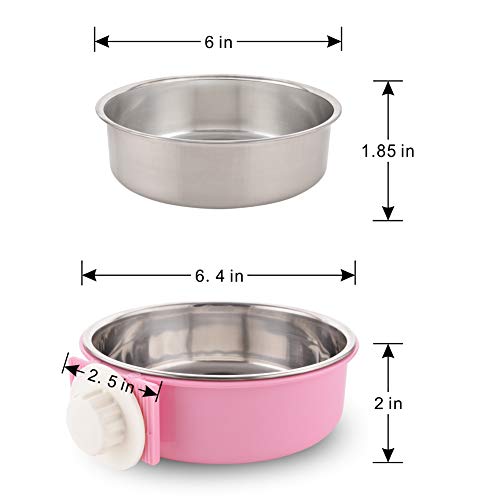 Guardians Crate Dog Bowl Removable Stainless Steel Water Food Feeder Bowls Cage Coop Cup for Cat Puppy Bird Pets (Large, Pink)