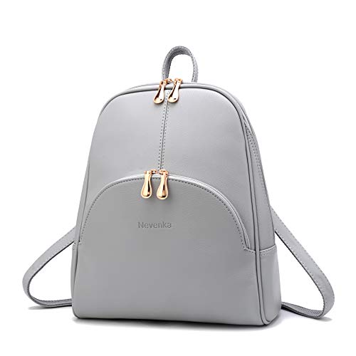 Nevenka Brand Women Bags Backpack PU Leather Zipper Bags Purse Casual Backpacks Shoulder Bags (GRAY)