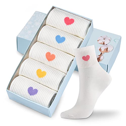 Corlap Women's Crew Socks Ankle High Cotton Fun Cute Athletic Running Socks Gifts For Women (5-Pairs With gifts Box)