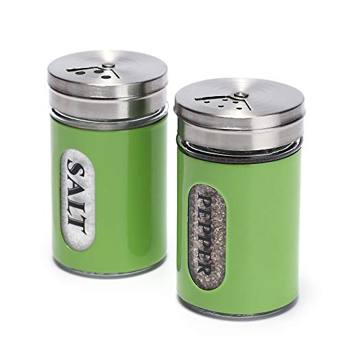 YEEPHENYEEVEE Salt and Pepper Shakers Stainless Steel and Glass Set with Adjustable Pour Holes (Green)