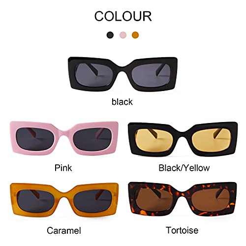 GIFIORE Retro 90s Nude Rectangle Sunglasses For Women Trendy Chunky Glasses Black Pink Frame