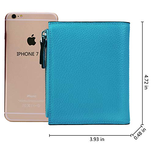 AINIMOER Women's RFID Blocking Leather Small Compact Bi-fold Zipper Pocket Wallet Card Case Purse(Lichee Sky Blue)