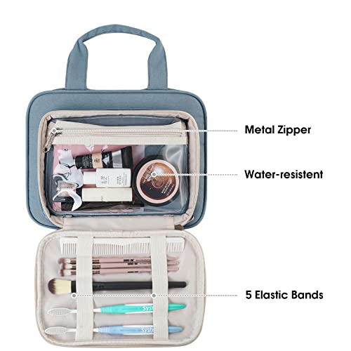 Narwey Full Size Toiletry Bag Women Large Makeup Bag Organizer Travel Cosmetic Bag for Essentials Accessories (Greyish Blue)