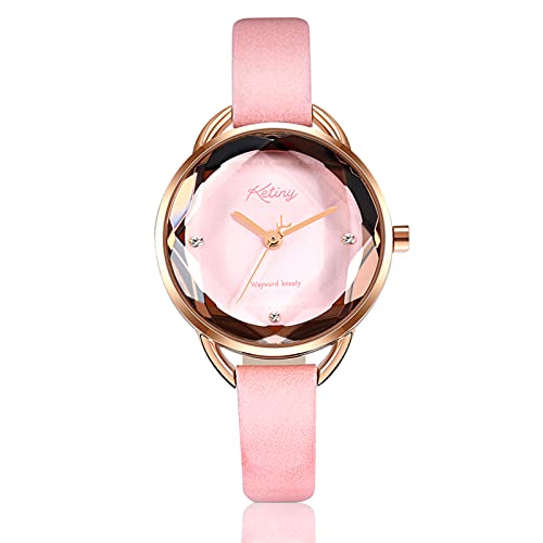 Waterproof Pink & Gold Casual Quartz Movement Watch w/Leather Strap, Ladies or Girls