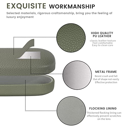 molshine Hard Shell Leather Sunglasses Case,Classic Large Glasses Case for Women Men,Sunglass Eyeglasses (Olive green)