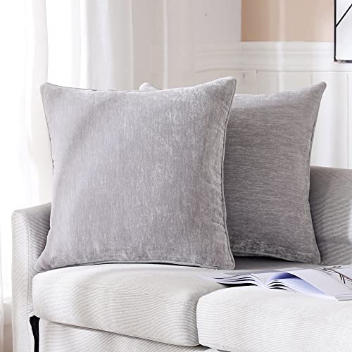 HPUK Pack of 2 Throw Pillow Covers Cashmere Decorative Square Pillowcases, Solid Cushion Covers for Sofa Couch Bedroom Office, 18 x 18 inch, Grey