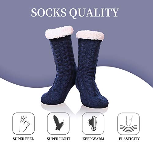 SDBING Women's Winter Super Soft Warm Cozy Fuzzy Fleece-Lined with Grippers Slipper Socks (Dark Blue)