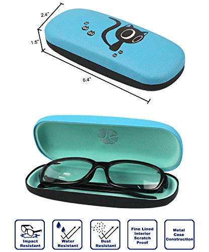 JAVOedge [4 PACK], Kitty Cat Medium Size Hard Eyeglass Storage Case Fits Most Glasses With Micro Cloth