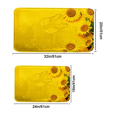 Britimes Sunflower Yellow Bathroom Rug Mat Set of 2,Washable Cover Floor Rug Carpets Floor Bath Mat Bathroom Decorations 16x24 and 20x32 Inches