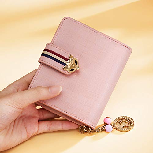 Small Leather Wallets for Women, Split Cowhide Gift Box Packing Ladies Bifold Purses with Zipper Coin Pocket Women's Mini Zip Around Wallets Girls Compact Card Case Purse Credit Card Holders (Pink)