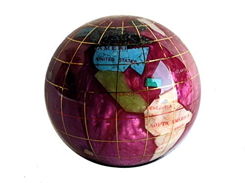 Unique Art 3-Inch Pink Pearl Swirl Ocean Gemstone World Globe Paper Weight