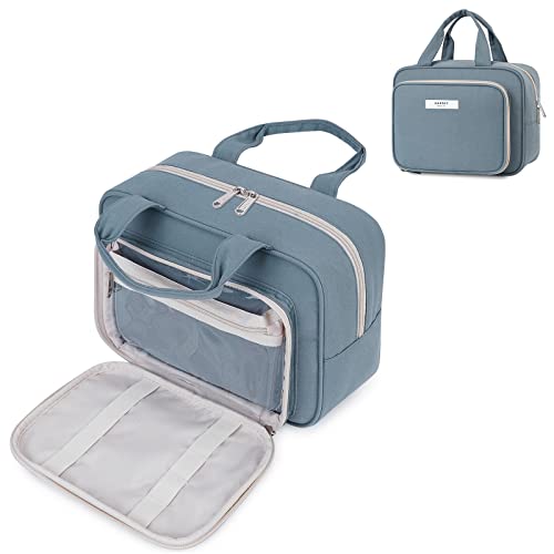 Narwey Full Size Toiletry Bag Women Large Makeup Bag Organizer Travel Cosmetic Bag for Essentials Accessories (Greyish Blue)