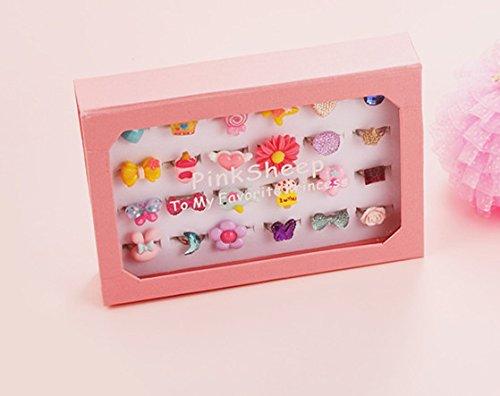 PinkSheep Little Girl Jewel Rings in Box, Adjustable, Set of 24 - Pink and Caboodle