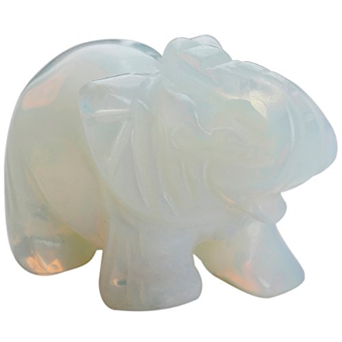 SUNYIK Opalite Elephant Pocket Statue Kitchen Guardian Healing Figurine Decor 1.5"