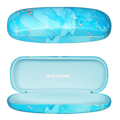 MOLSHINE Hard Shell PU Leather Glasses Case, Travel Portable Eyeglass Case for Men Women Girl Travel Study Work (Blue)