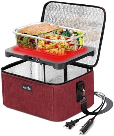 Aotto Portable Oven, 12V, 24V, 110V Food Warmer, Portable Mini Personal Microwave Heated Lunch Box Warmer for Cooking and Reheating Food in Car, Truck, Travel, Camping, Work, Home, Pink