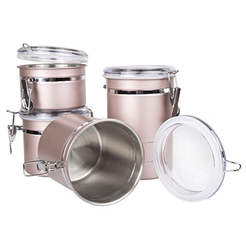 4-Piece Stainless Steel Canister Container Set with Air Tight Lids and Locking Clamp  (6 colors)