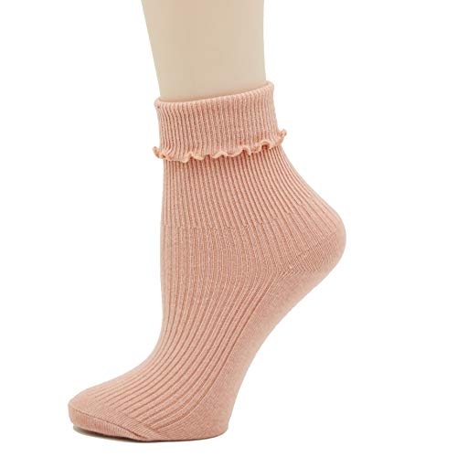 FITU Women's Vintage Ruffle Frilly Cute Rayon Lace Trim Turn-Cuff Socks 6 Pairs Pack in Gift Box ( Lettuce Trim 899 6Pairs)